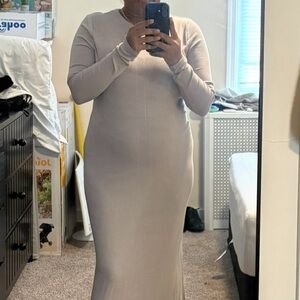Long Sleeve Taupe Maxi Dress - Women